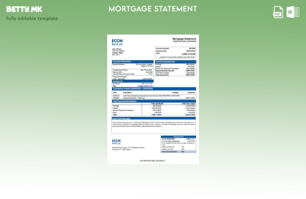 модерен стил Малта ECCM банка извод за хипотека Шаблон за Word и PDF